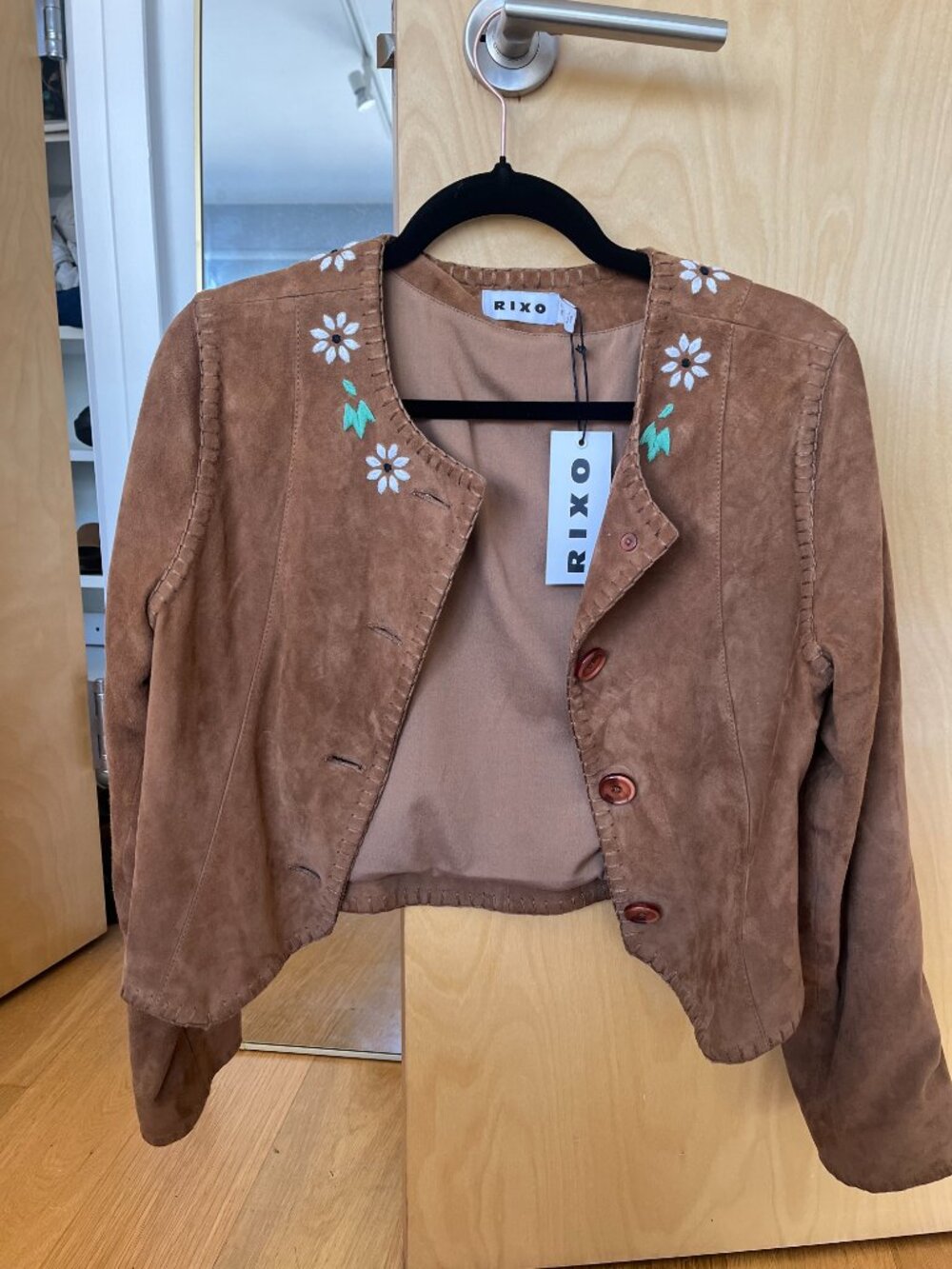 RIXO Tan Suede Embroidered Collar Jacket - Picture 6 of 6